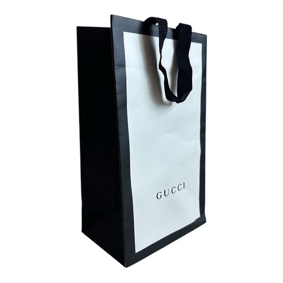 Authentic Empty GUCCI BAG White Black Reusable Paper Bag Staging Decor Gift Bag - Picture 3 of 4